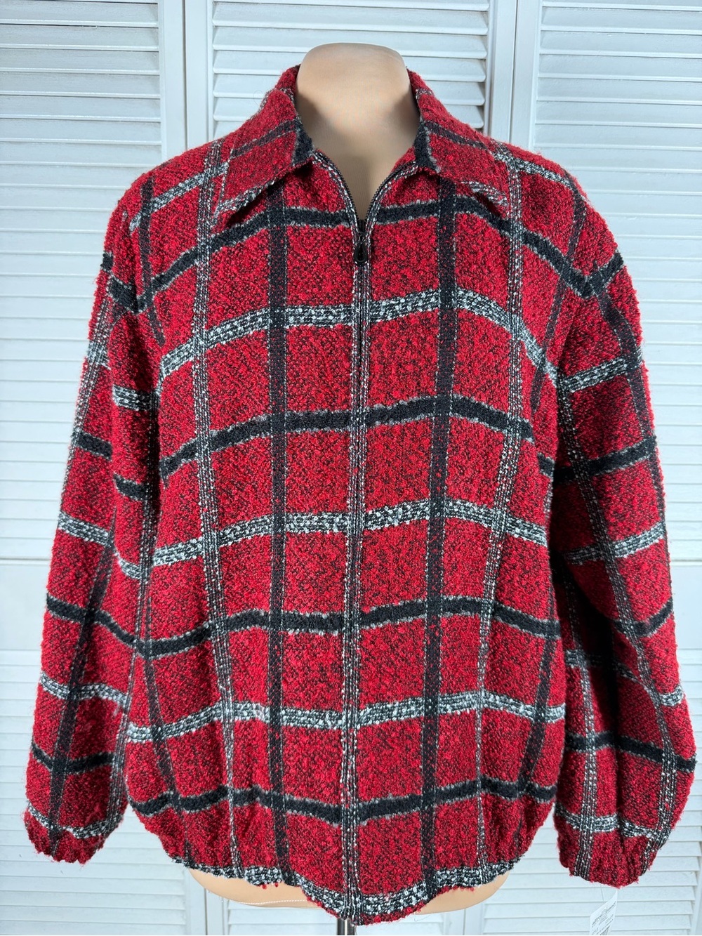 Alfred Dunner Orient Express Plaid Textured Zip Jacket NWT Size 14 Red Black